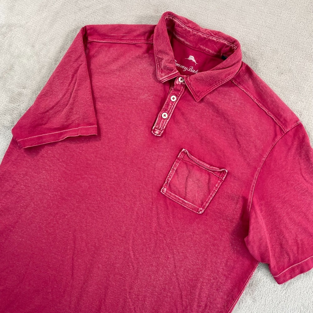 Tommy Bahama Kahuna Polo Shirt Men Large Red Garment Dyed Short Sleeve Vacation
